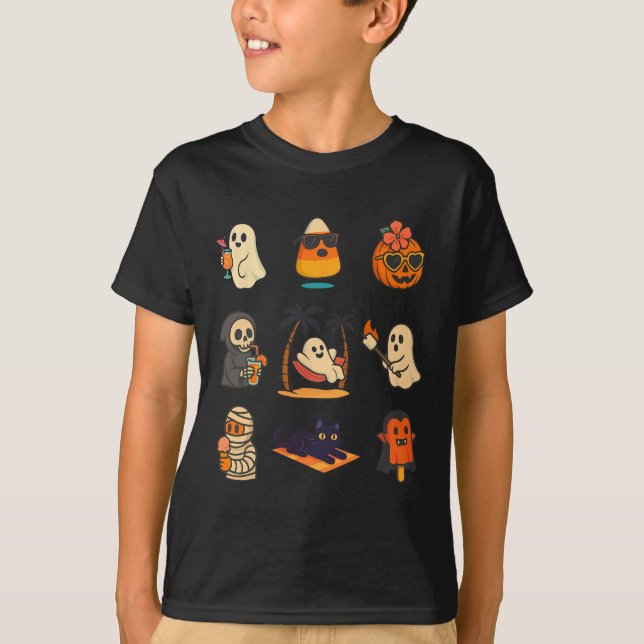 Summerween Ghost Pumpkin Halloween Spooky Summer T Shirt (Framsida)