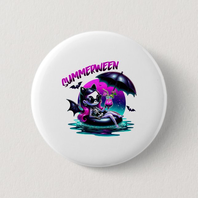 Summerween Ghost Summer Halloween Vibes Girls Wome Knapp (Framsida)