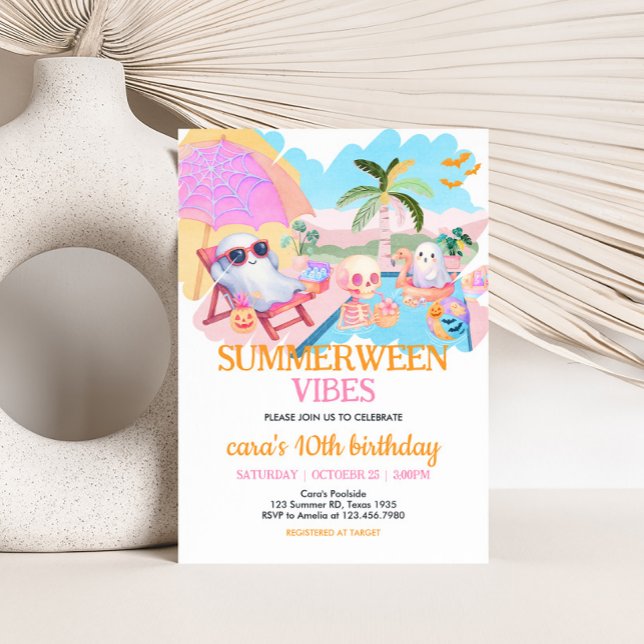 Summerween Halloween Bassäng Birthday Inbjudningar (Summerween Halloween Pool Birthday Invitation)