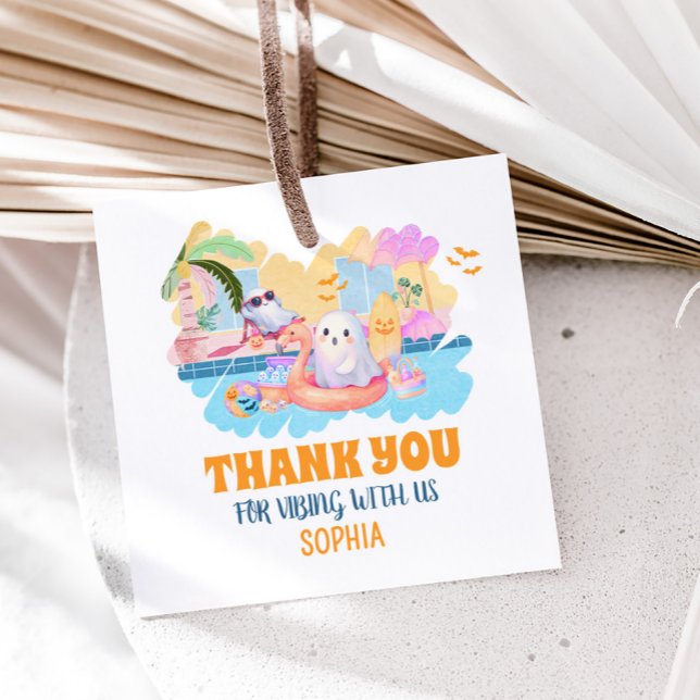 Summerween Halloween Bassäng Birthday Square Gåvor Etiketter (Summerween Halloween Pool Birthday Square Favor Tags)