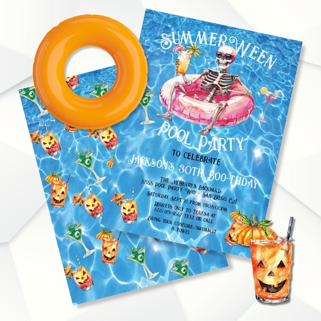 SummerWeen Halloween Bassäng Födelsedagsfest Spöke Inbjudningar (Skapare uppladdad)
