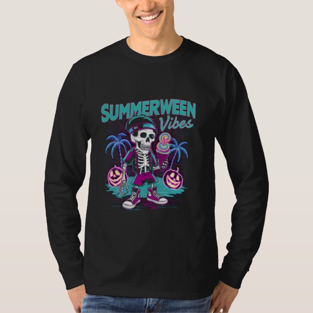 Summerween Ice Cream Skeleton Halloween Vibes T Shirt (Framsida)