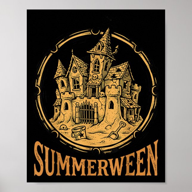 Summerween Konst Hemsökt Sandslott Poster (Framsidan)