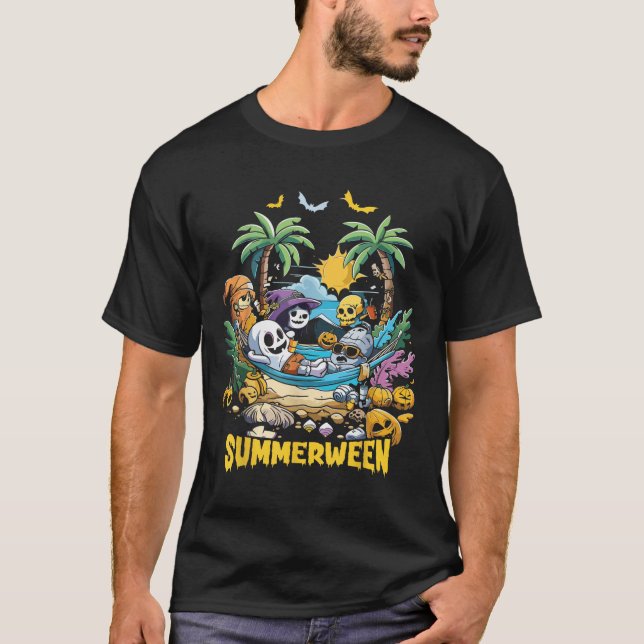 Summerween Lycklig Summer Halloween Helgdag Beach T Shirt (Framsida)