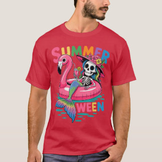 Summerween Mermaid Skeleton Beach Flamingo Hallowe T Shirt