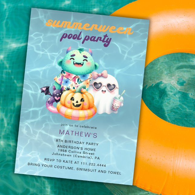 Summerween Pool Party Kids Birthday Party Any Age  Inbjudningar (Skapare uppladdad)