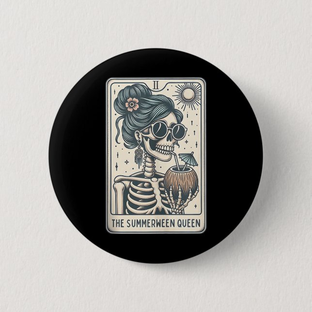 Summerween Queen Tarot Card, Witchy Halloween Knapp (Framsida)