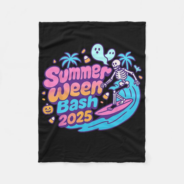 Summerween Sh 2025 Skeleton Beach Party Halloween Fleecefilt (Framsidan)