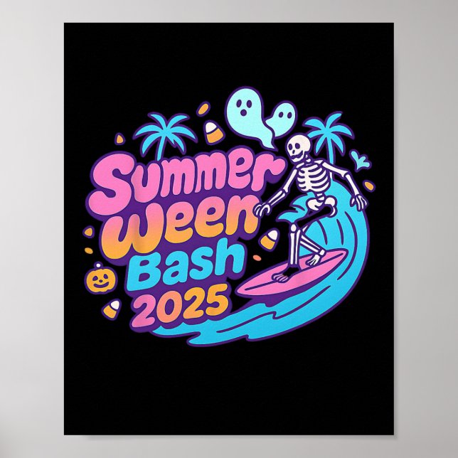 Summerween Sh 2025 Skeleton Beach Party Halloween Poster (Framsidan)