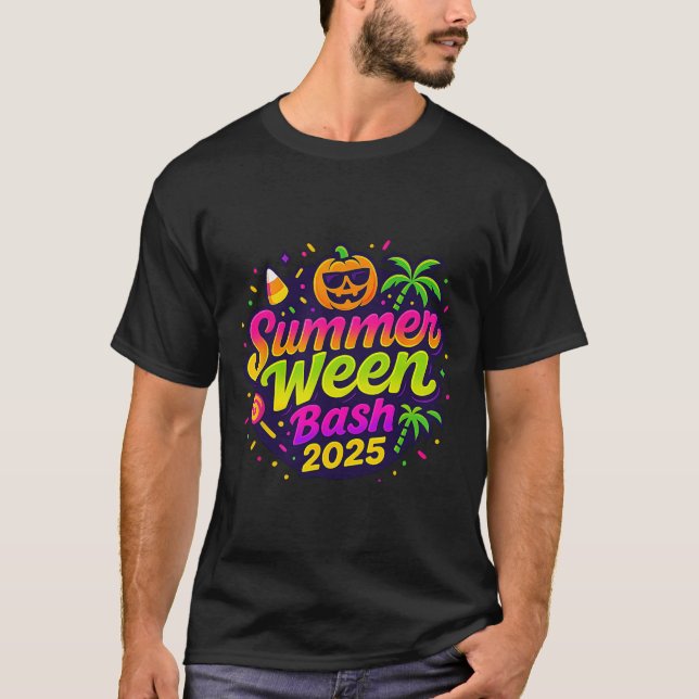 Summerween Sh 2025 Skeleton Beach Party Halloween T Shirt (Framsida)