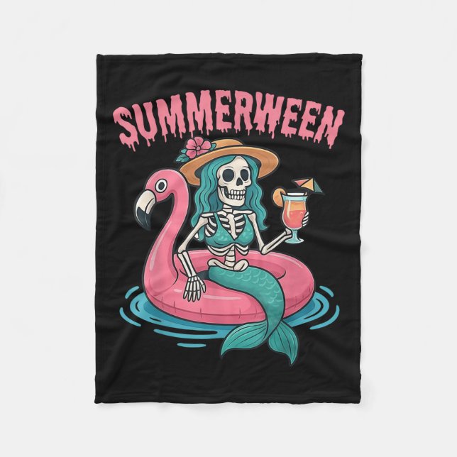 Summerween Sjöjungfru Skeleton Beach Flamingo Hall Fleecefilt (Framsidan)