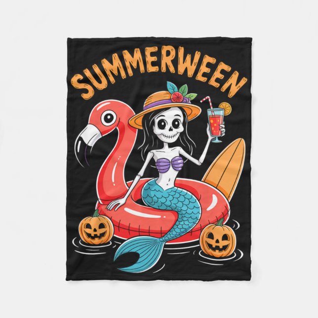 Summerween Sjöjungfru Skeleton Beach Flamingo Hall Fleecefilt (Framsidan)