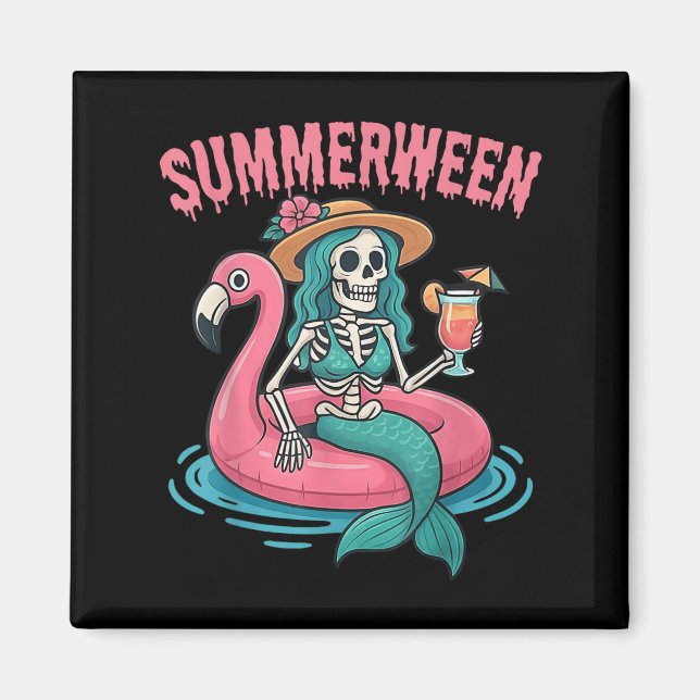 Summerween Sjöjungfru Skeleton Beach Flamingo Hall Magnet (Framsidan)