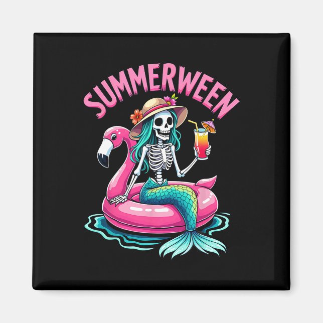 Summerween Sjöjungfru Skeleton Beach Flamingo Hall Magnet (Framsidan)