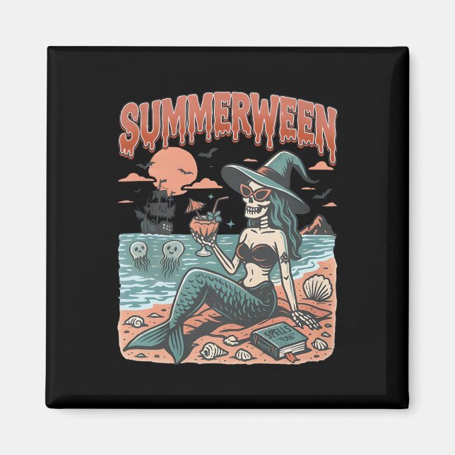 Summerween Sjöjungfru Skeleton Beach Flamingo Hall Magnet (Framsidan)
