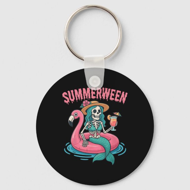 Summerween Sjöjungfru Skeleton Beach Flamingo Hall Nyckelring (Framsida)