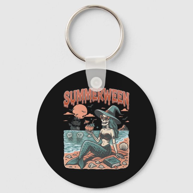 Summerween Sjöjungfru Skeleton Beach Flamingo Hall Nyckelring (Framsida)