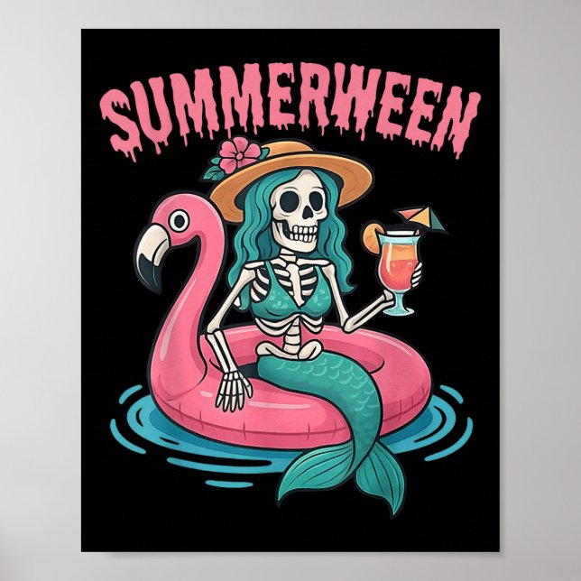 Summerween Sjöjungfru Skeleton Beach Flamingo Hall Poster (Framsidan)