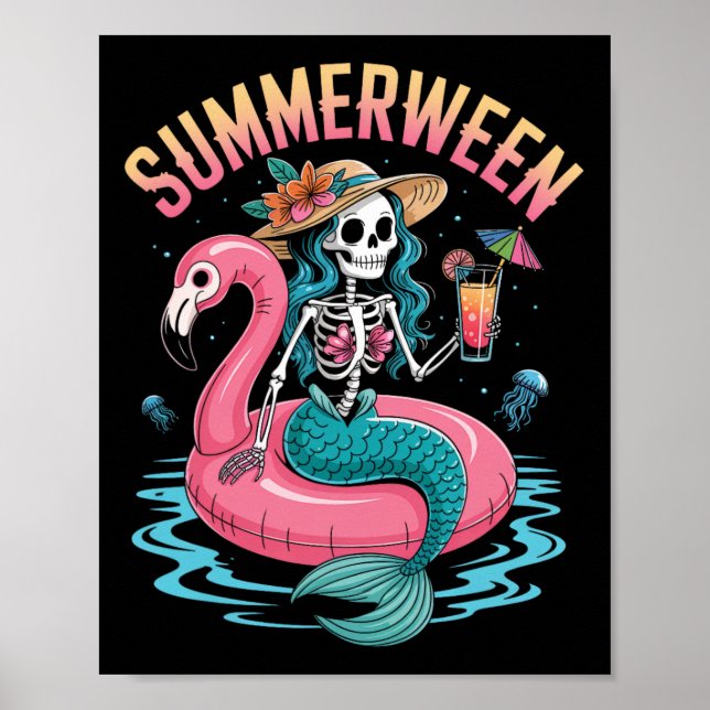 Summerween Sjöjungfru Skeleton Beach Flamingo Hall Poster (Framsidan)