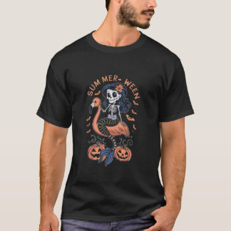 Summerween Sjöjungfru Skeleton Flamingo Vibes T Shirt