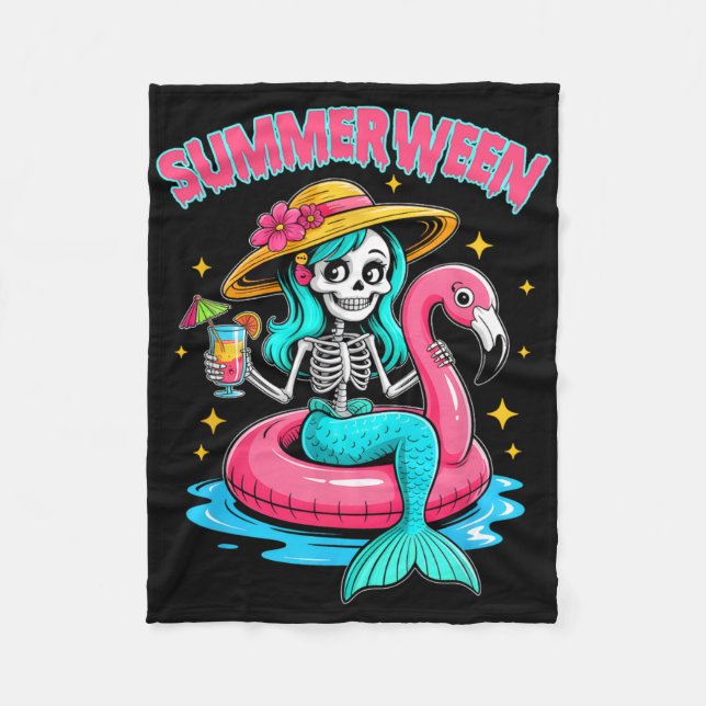 Summerween Sjöjungfru Skeleton Halloween Flamingo  Fleecefilt (Framsidan)