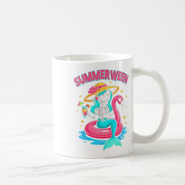 Summerween Sjöjungfru Skeleton Halloween Flamingo  Kaffemugg (Höger)