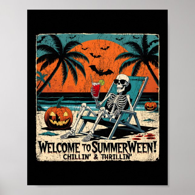 Summerween Skeleton Beach Halloween Tropical Art 1 Poster (Framsidan)