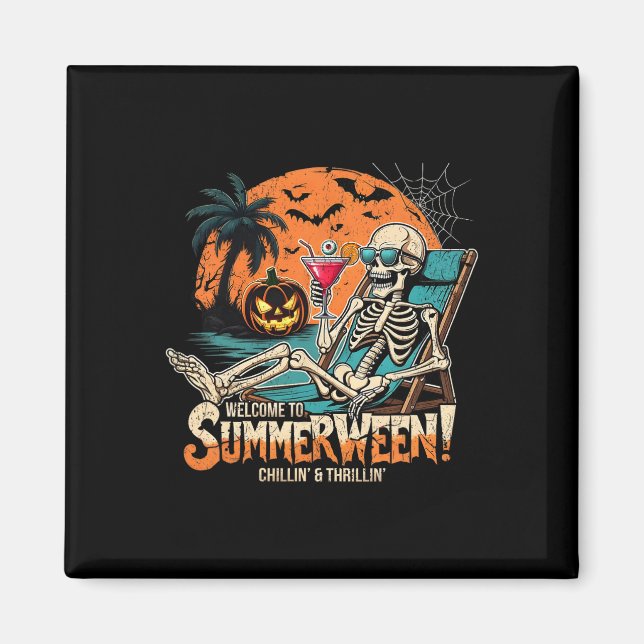 Summerween Skeleton Beach Halloween Tropical Art Magnet (Framsidan)