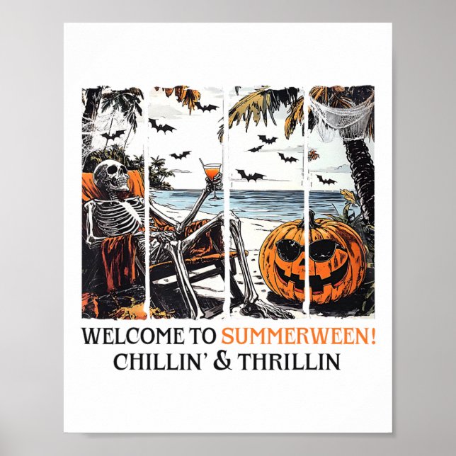 Summerween Skeleton Beach Party Halloween Summer V Poster (Framsidan)