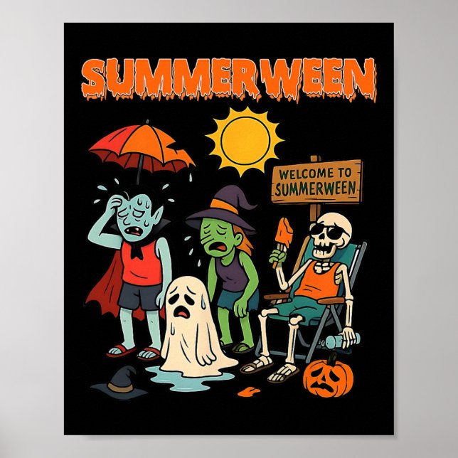 Summerween Skeleton Beach Party Halloween Vibes 1 Poster (Framsidan)