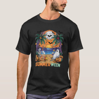 Summerween Skeleton Beach Party Halloween Vibes T Shirt