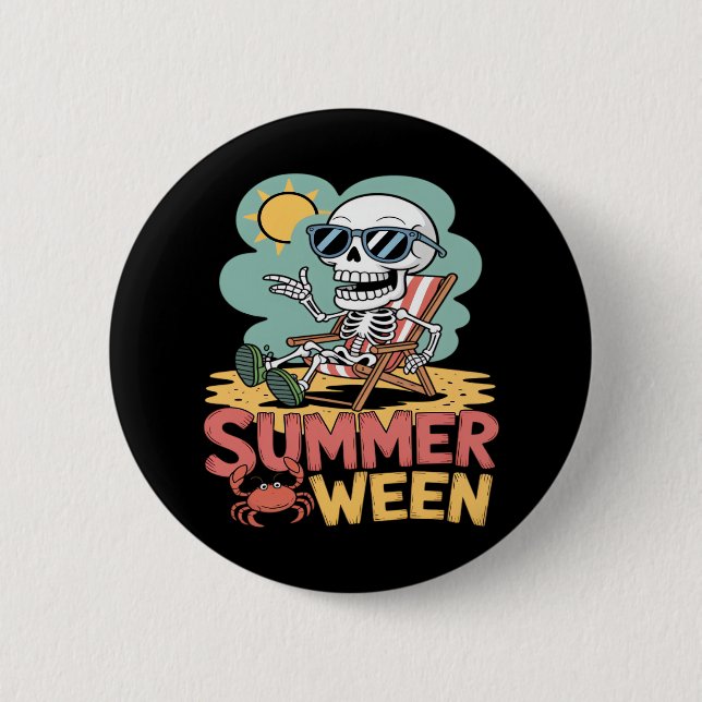 Summerween Skeleton Beach Vibes Halloween Knapp (Framsida)