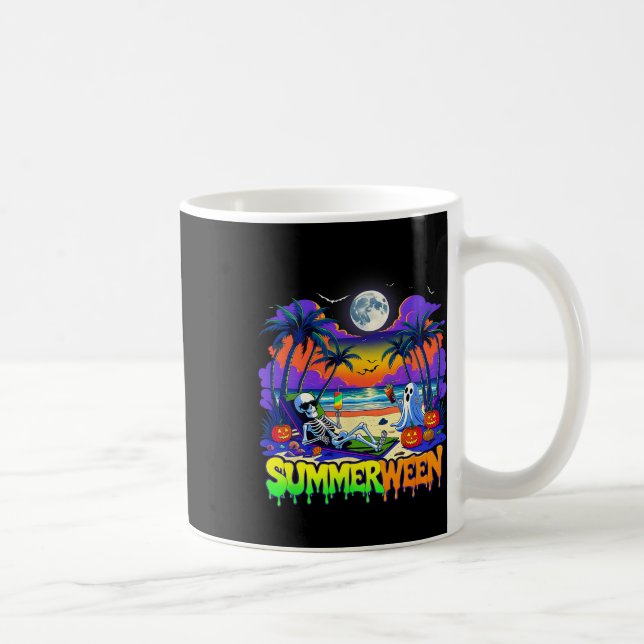 Summerween Skeleton Ghost Beach Funny Spooky Hallo Kaffemugg (Höger)