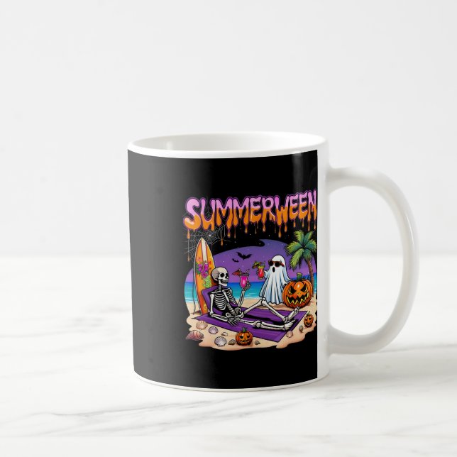 Summerween Skeleton Ghost Beach Funny Spooky Hallo Kaffemugg (Höger)