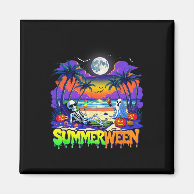 Summerween Skeleton Ghost Beach Funny Spooky Hallo Magnet (Framsidan)