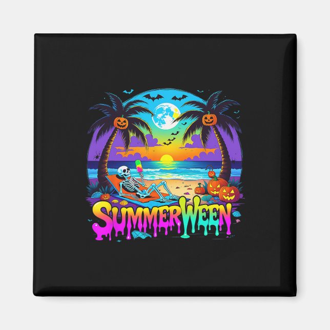 Summerween Skeleton Ghost Beach Funny Spooky Hallo Magnet (Framsidan)