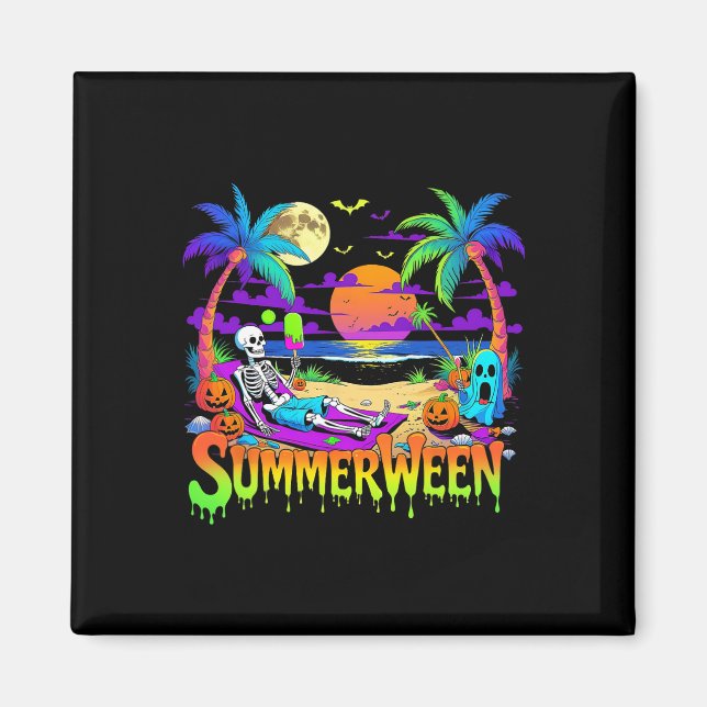 Summerween Skeleton Ghost Beach Funny Spooky Hallo Magnet (Framsidan)
