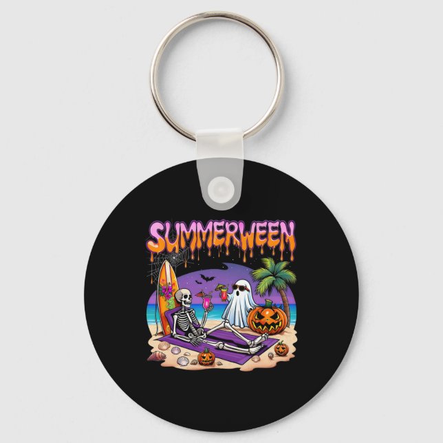 Summerween Skeleton Ghost Beach Funny Spooky Hallo Nyckelring (Framsida)