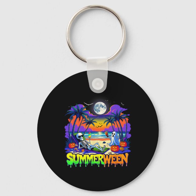 Summerween Skeleton Ghost Beach Funny Spooky Hallo Nyckelring (Framsida)