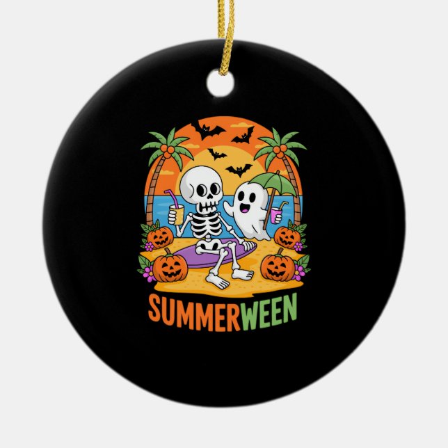 Summerween Skeleton Ghost Beach Halloween fest Fu Julgransprydnad Keramik (Framsidan)