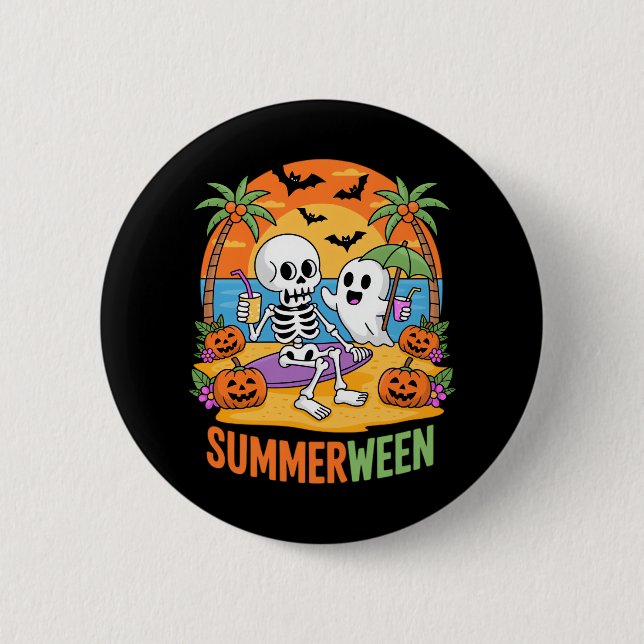 Summerween Skeleton Ghost Beach Halloween fest Fu Knapp (Framsida)