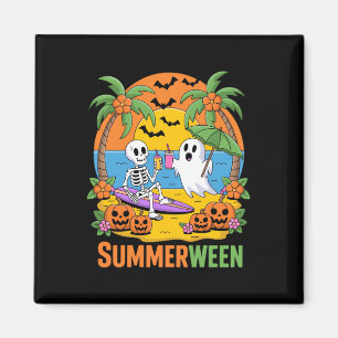 Summerween Skeleton Ghost Beach Halloween fest Fu Magnet