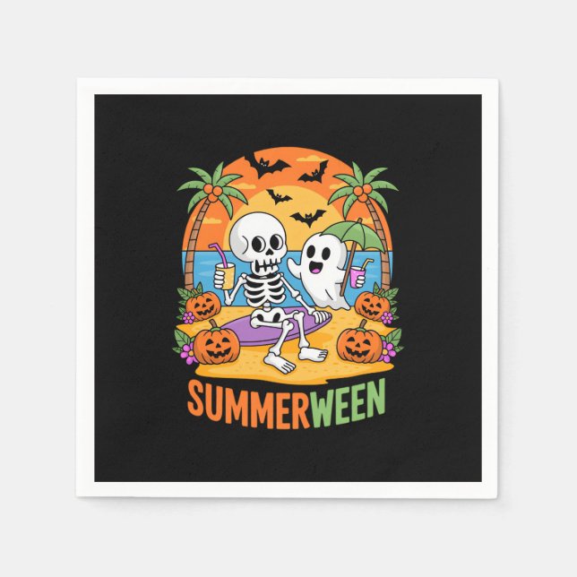 Summerween Skeleton Ghost Beach Halloween fest Fu Pappersservett (Framsidan)