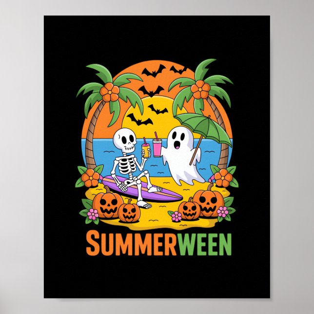 Summerween Skeleton Ghost Beach Halloween fest Fu Poster (Framsidan)