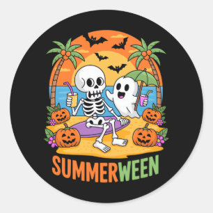 Summerween Skeleton Ghost Beach Halloween fest Fu Runt Klistermärke