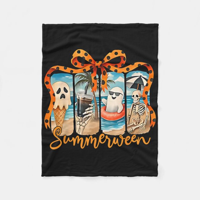 Summerween Skeleton Ghost Beach Party Halloween Vi Fleecefilt (Framsidan)