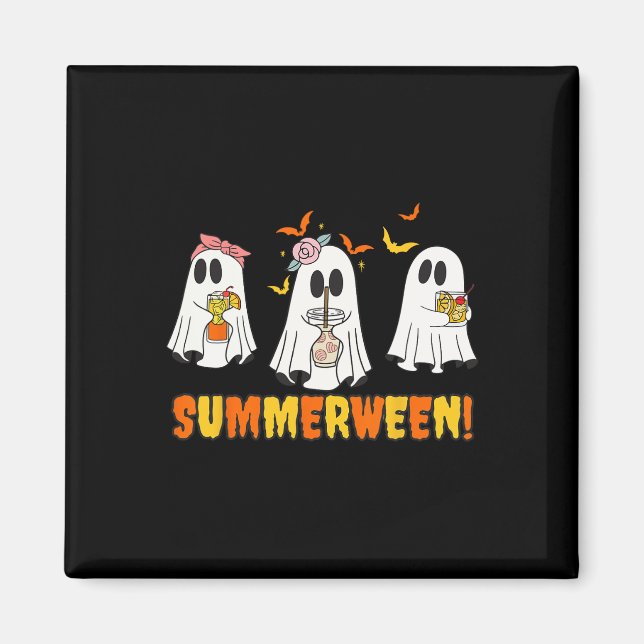 Summerween Skeleton Ghost Beach Party Halloween Vi Magnet (Framsidan)