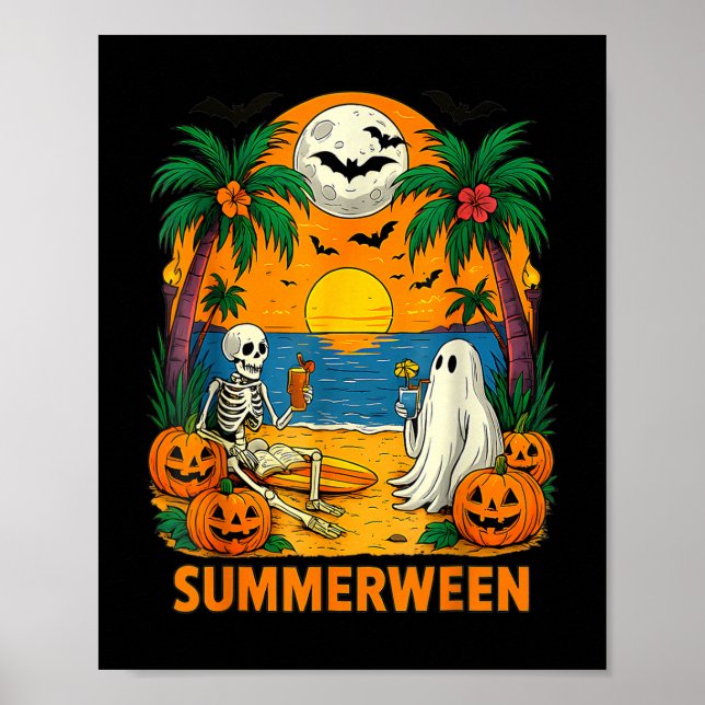 Summerween Skeleton Ghost Beach Party Halloween Vi Poster (Framsidan)
