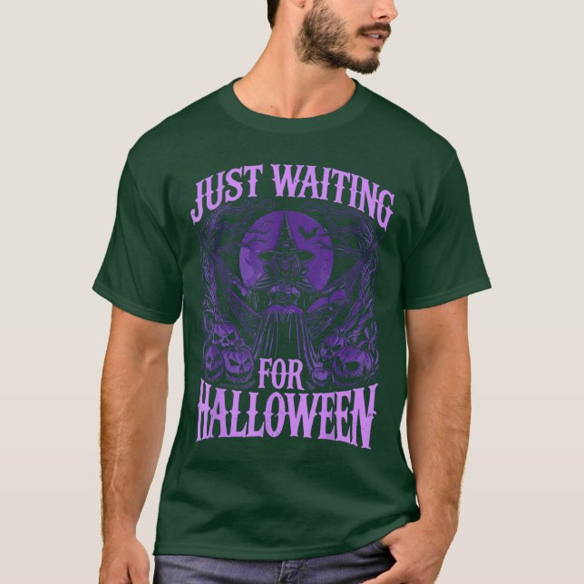Summerween Skeleton Just Waiting For Halloween T Shirt (Framsida)