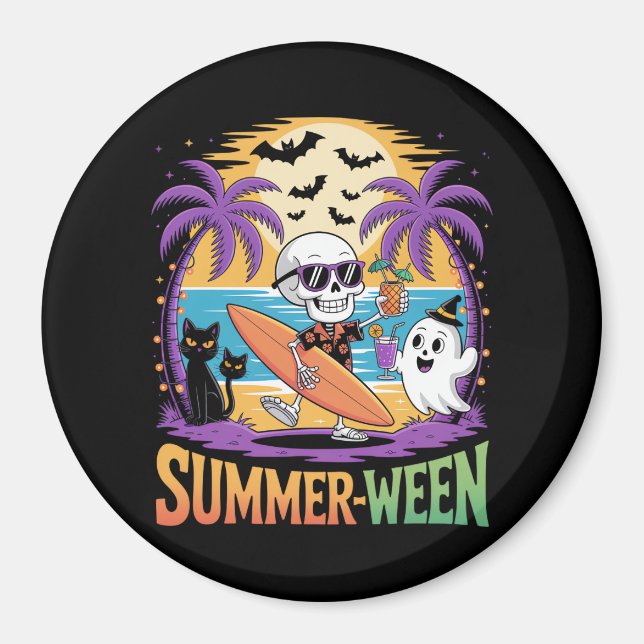 Summerween Skeleton Party Halloween Magnet (Framsidan)
